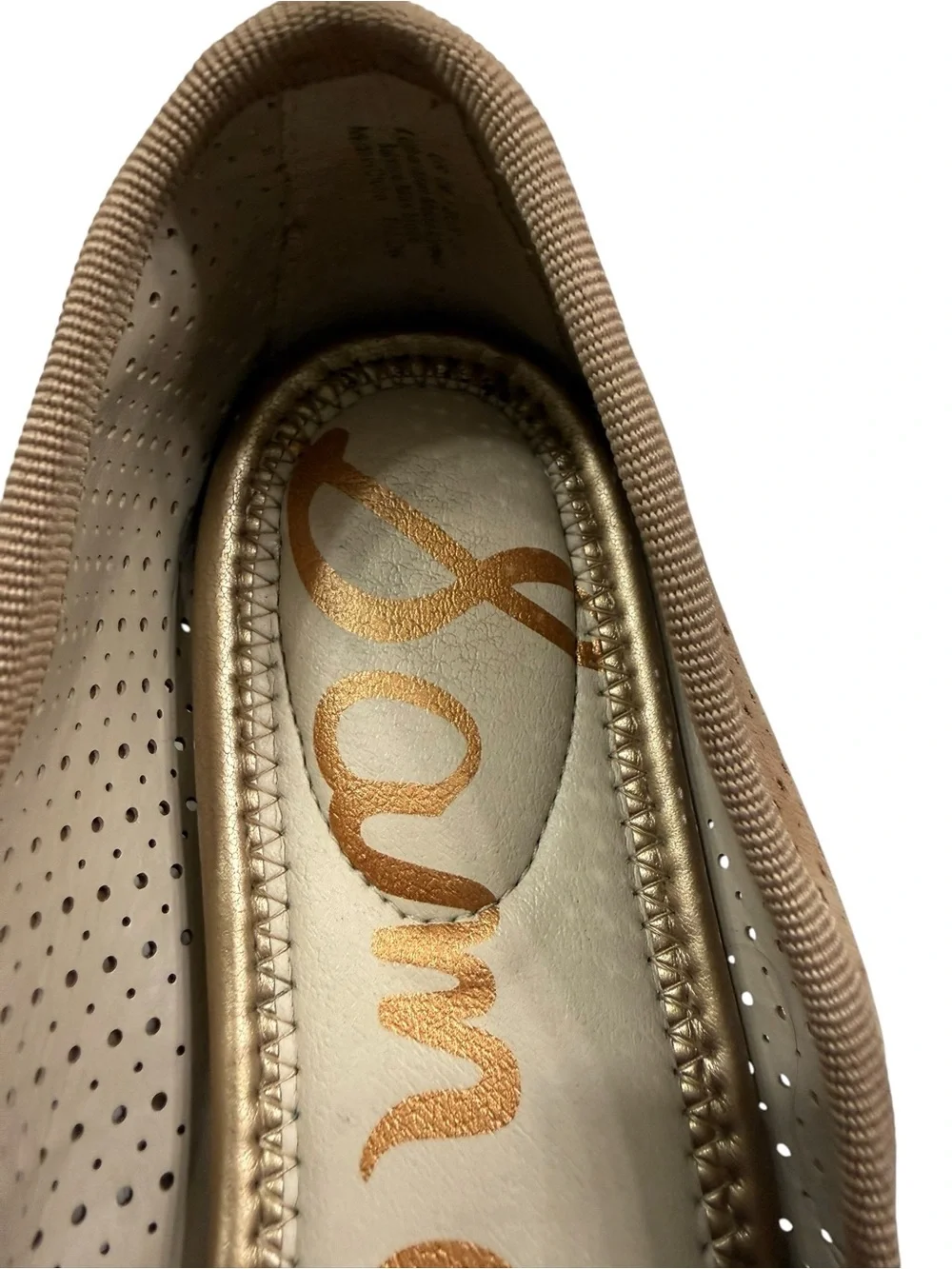 Sam Edelman Tan Perforated Suede & Leather Ballet Flats with Bow
